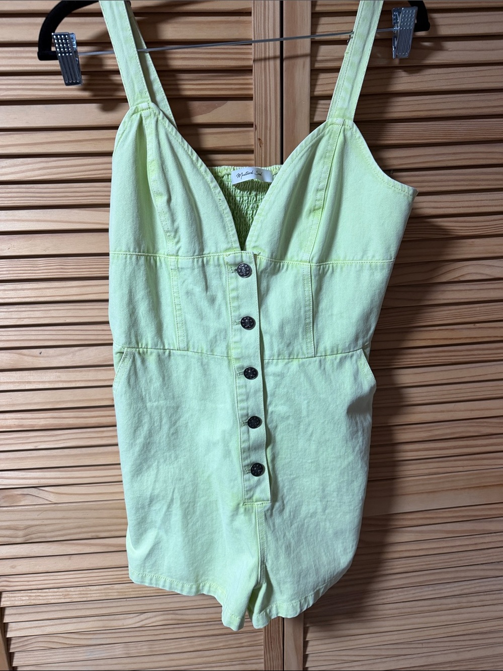 Mustard Seed Lime Green Button-Front Romper